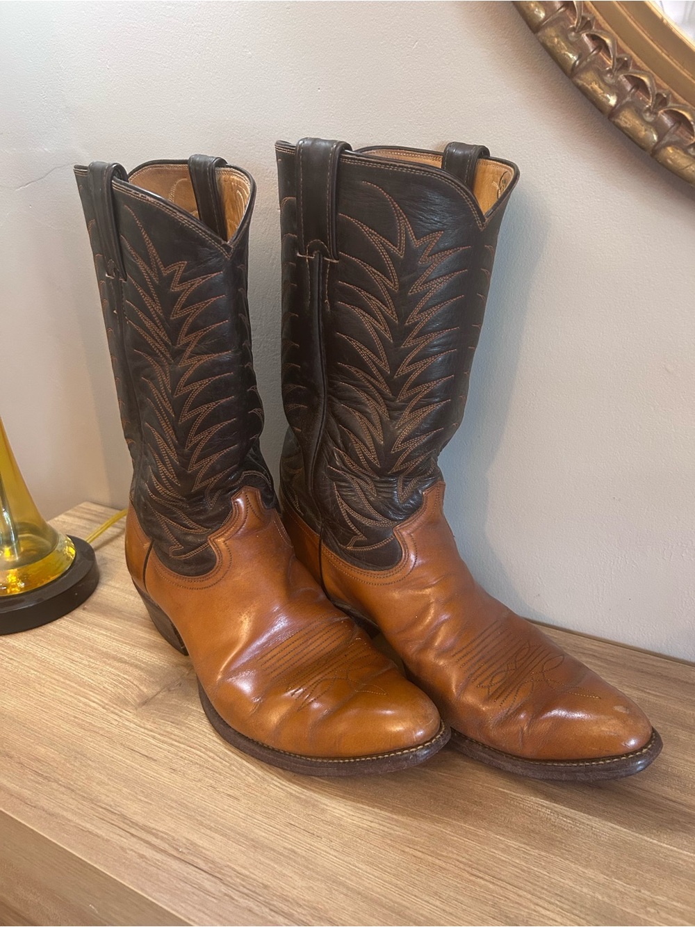 Justin Boots Two-Tone Brown and Black Western Cowboy Boots